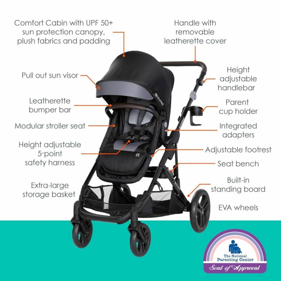 Baby Trend Morph Stroller - Convertible Single to Double Stroller in Dash Black | Modular Design for Versatile Use