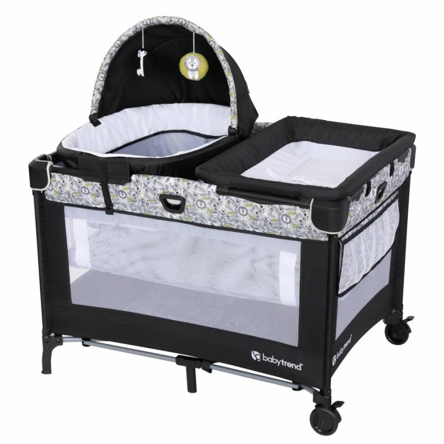 Baby Trend Playard Nursery Center with Removable Cradle, Detachable Snooze Pod, Changing Station & Storage in Daisy Pink