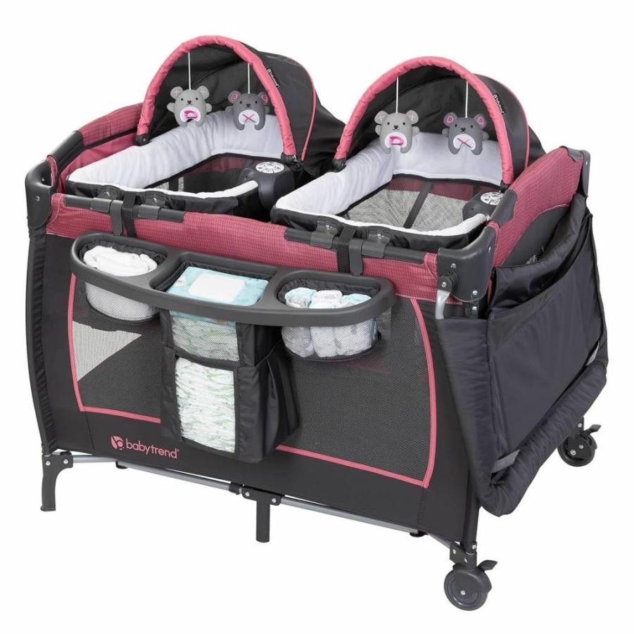 Baby Trend Lil' Snooze Deluxe III Playard for Twins - Portable Nursery Center with Cozy Berry Design